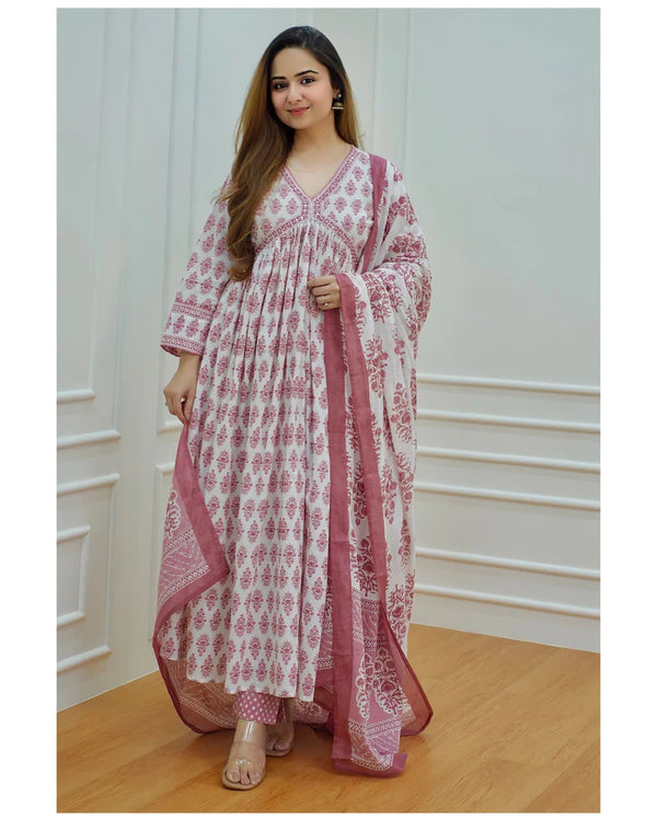 Onion Pink Alia Cotton Suit set